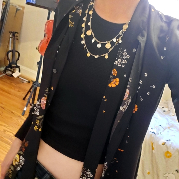 ☆Loft Black Floral Button Up Dress☆ - Picture 7 of 7